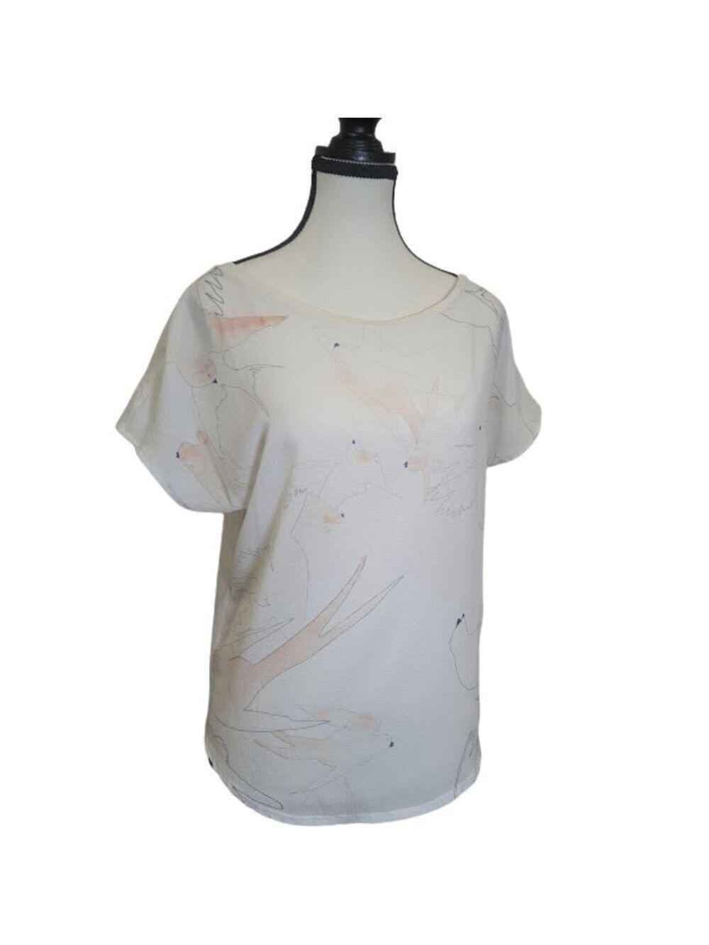Zara Watercolor Bird Print Short Sleeve Blouse Soft Girl Coastal – Size S